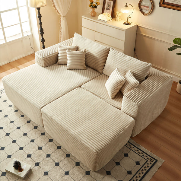 Ovios 80"Modular Couch with Chaise&Ottoman, Sleeper Sofa, No Assembly Required