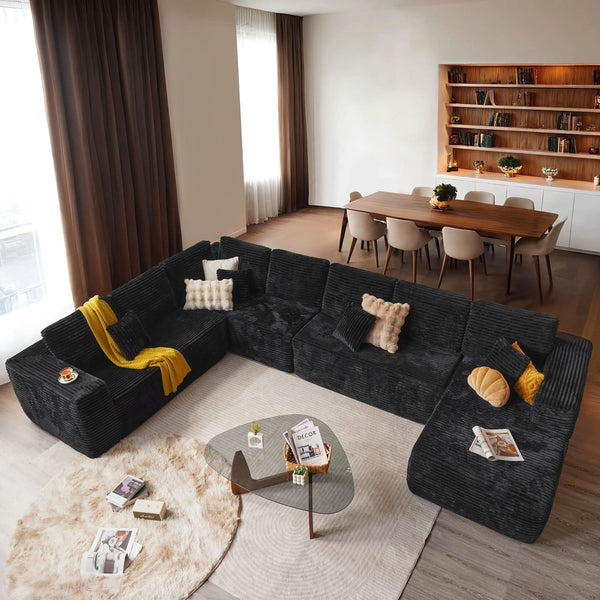 OVIOS Modular Sectional Cloud Couch, Plush Corduroy Sofa with Memory Foam, U-Shaped Chaise, No Assembly